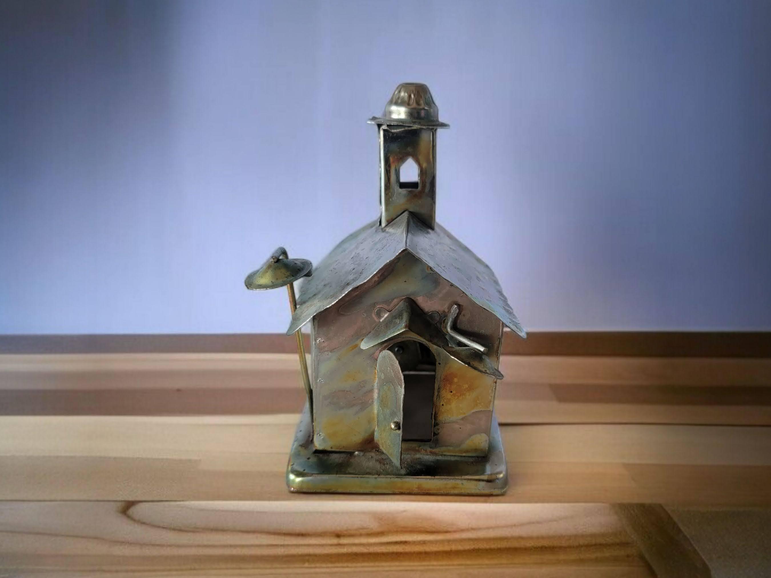 Berkeley Designs Copper/Tin Church Music Box Plays Amazing Grace Unique Works Vintage Collectible 1980s MISSING CROSS Shelf Home Decor