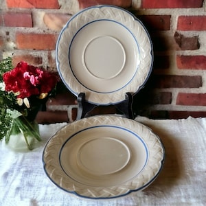 Vina Fera DuraSafe Dinnerware Saucers Set of 2 Vintage Vina Fera Off White and Blue Vina Fera Saucers/Dessert Plates Made in Mexico