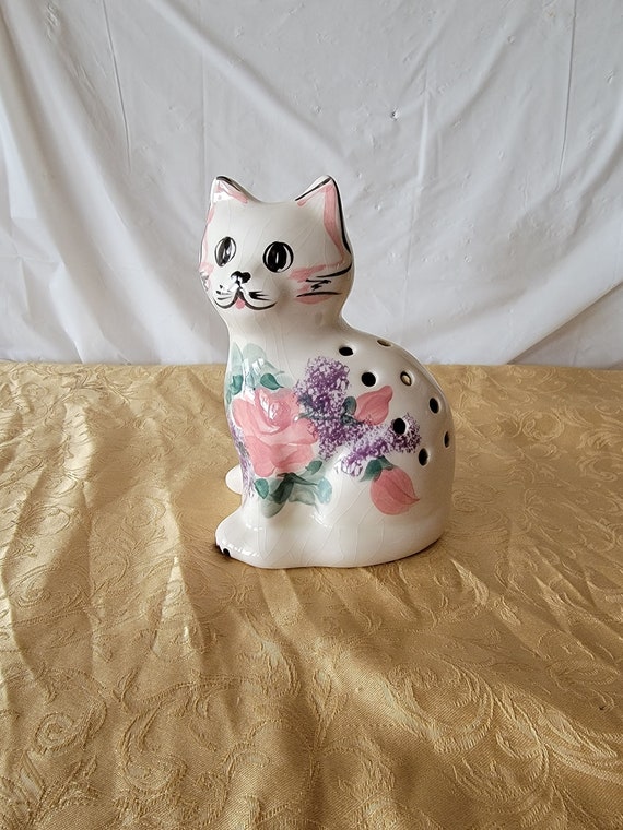 Levine Pottery Kitty Cat Potpourri Holder 1980s Vintage Ceramic