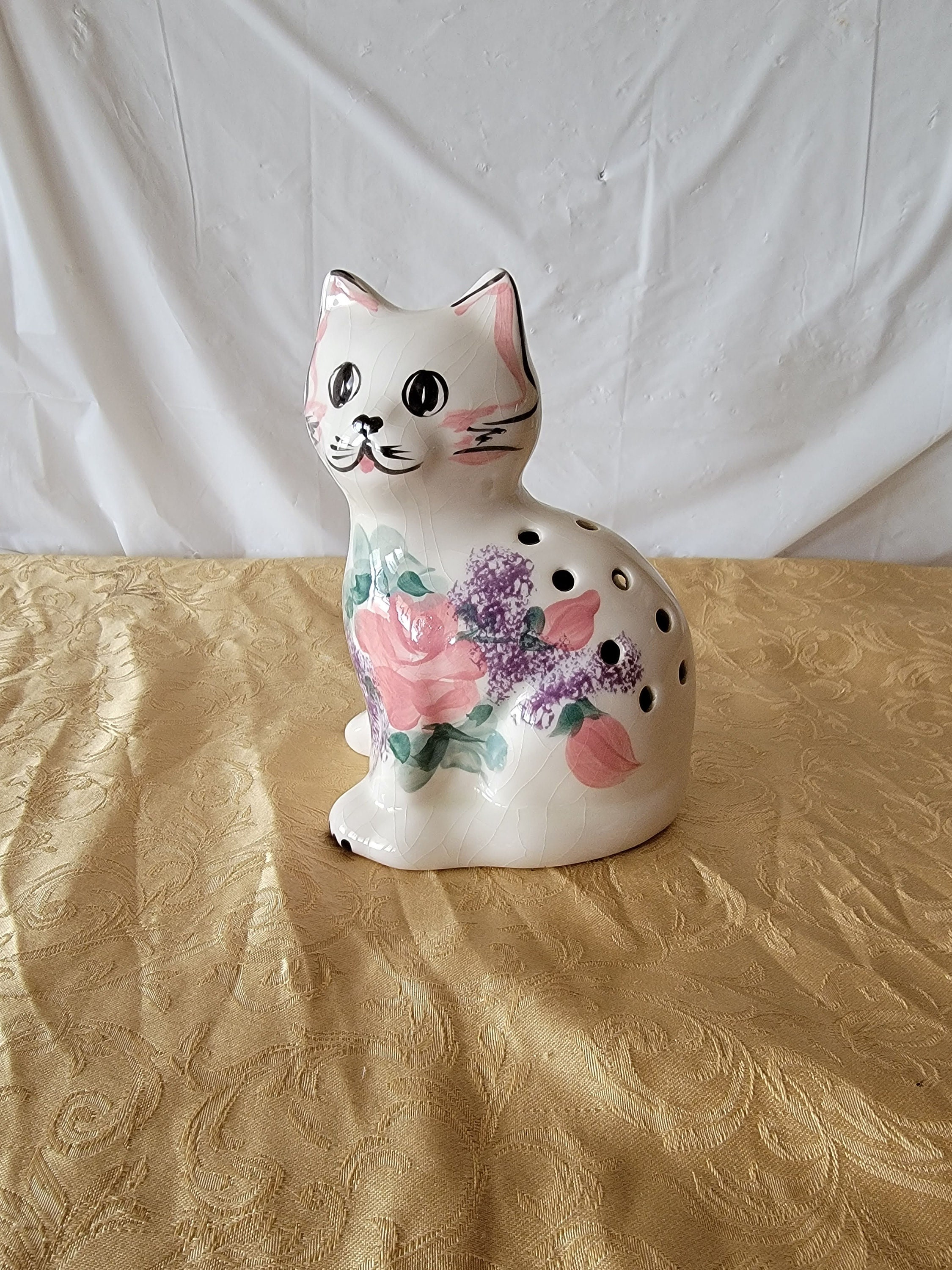 Levine Pottery Kitty Cat Potpourri Holder 1980s Vintage Ceramic