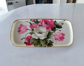 Large Vintage Keswick Floral Fiberglass Serving Tray With Floral