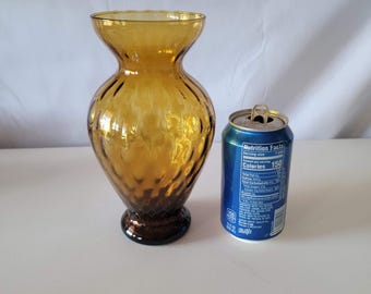 ヴィンテージ アンバー色の花瓶 ドット オプティック パターン リブ