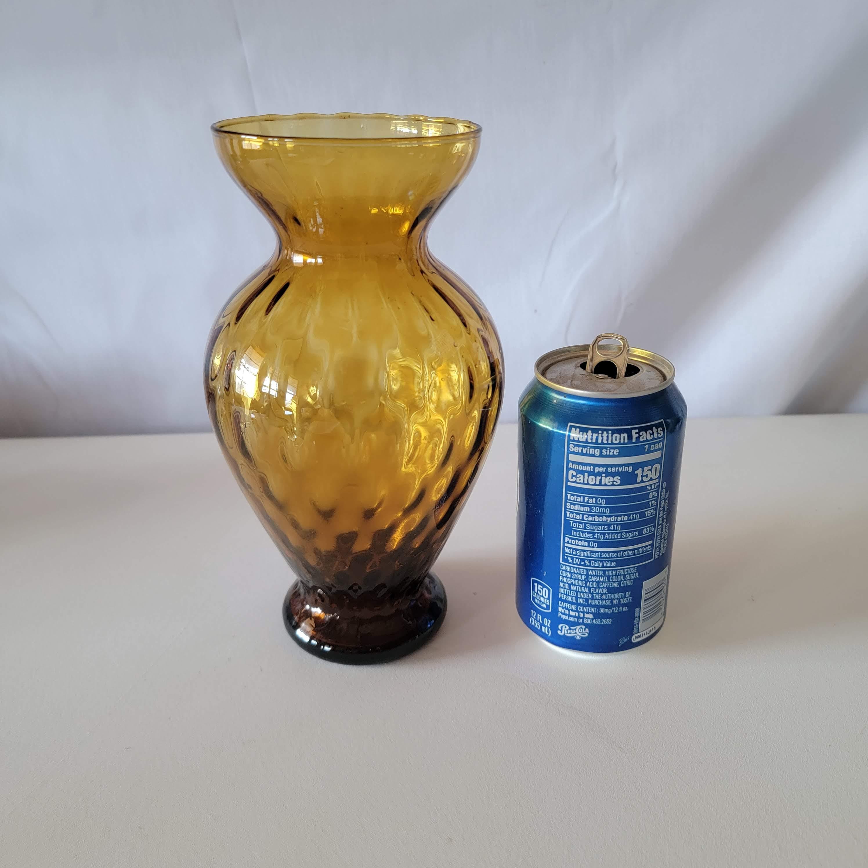 ヴィンテージ アンバー色の花瓶 ドット オプティック パターン リブ