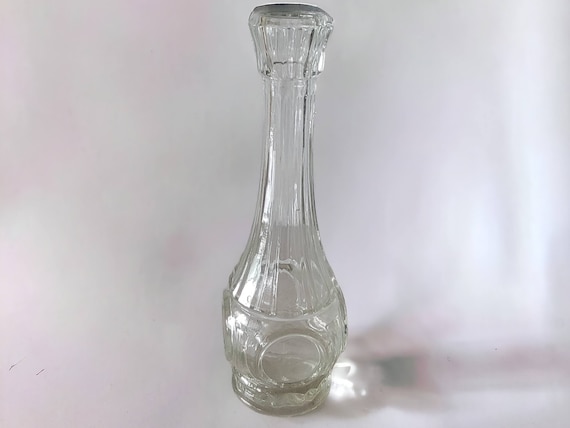 Clear Crystal Glass Vase Round Design With Long Ribbed Neck Unique Vintage Flower Vase Collectible Bud Vase Interior Table Decor 9" Tall