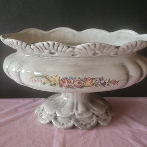 Vintage Italian Porcelain Planter Floral Design Pedestal Planter Hand Painted Table Center Piece or Vase
