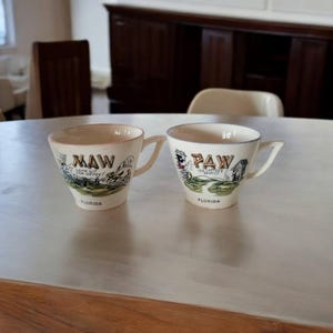 Tazas de café Maw & Paw Come Maw Come Git Yer Coffee Tazas de Florida Paw Yer Coffee's Ready Recuerdo humorístico Hillbilly vintage de gran tamaño de los años 50