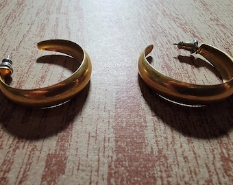 2 Inch Thick Gold Tone Hoop Earrings Lightweight - Etsy