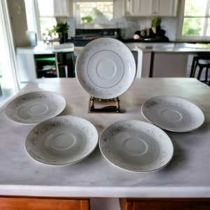 Camelot Carousel 1315 Set of 5 Saucers China Dinnerware Silver Trim Vintage Camelot Bread and Butter Plates Made in Japan 6 3/8&quot;