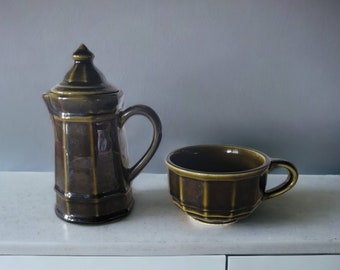 Platzgraff Heritage Green Stone Ware Creamer and Coffee Mug Vintage Coffee Bar Kitchen Made in USA 24H e 1H Mid Century