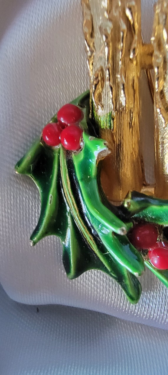 Vintage Art Rhinestone Christmas Candle Green Ena… - image 4
