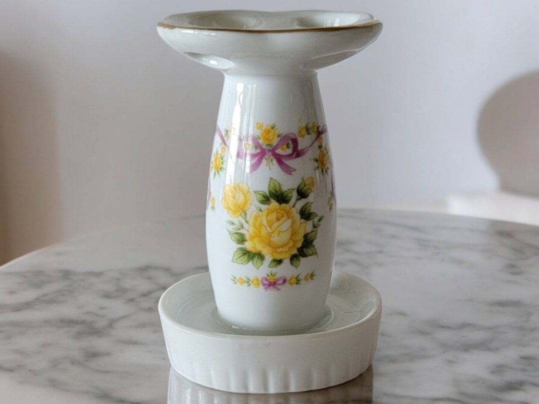 Pink Ribbon Toothbrush Vintage Porcelain Toothbrush Holder Yellow Roses Pink Ribbon Holds Four ...