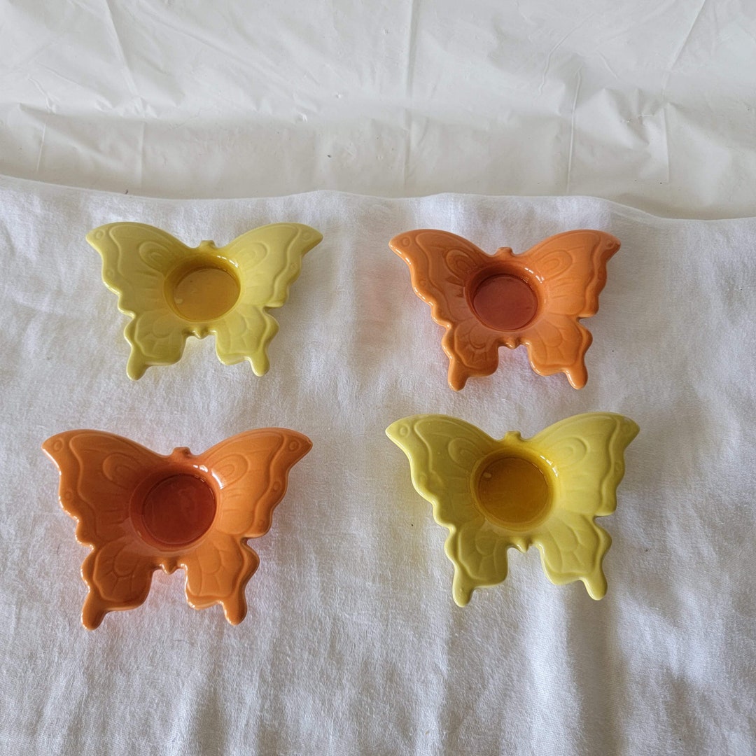 Butterfly Votive Candle Holders Set of 4 Yellow and Orange Etsy