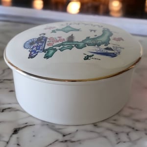 Caja de baratija con mapa japonés, plato de baratija redondo de porcelana japonesa, adorno dorado, decoración Vintage asiática, decoración Vintage para dormitorio