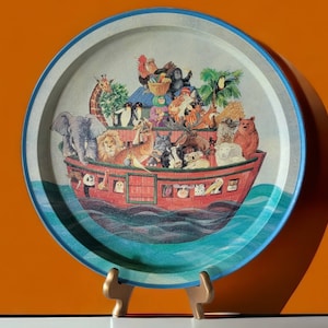 1994 Potpourri Noah&#39;s Ark Tin Tray Jeanne Beury Metal Serving Platter Beverage Tray Vintage Noah&#39;s Ark Tin Platter Vintage Home Decor