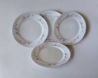 Ensemble de cinq assiettes à dîner Debonaire, porcelaine de Norleans, rose roses, vignes vintage, porcelaine fabriquée au Japon