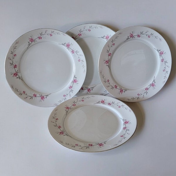Norleans China Debonaire Dinner Plates Pink Roses Vines Vintage Fine China Set of Five Mid Century Collectible Tableware Made in Japan