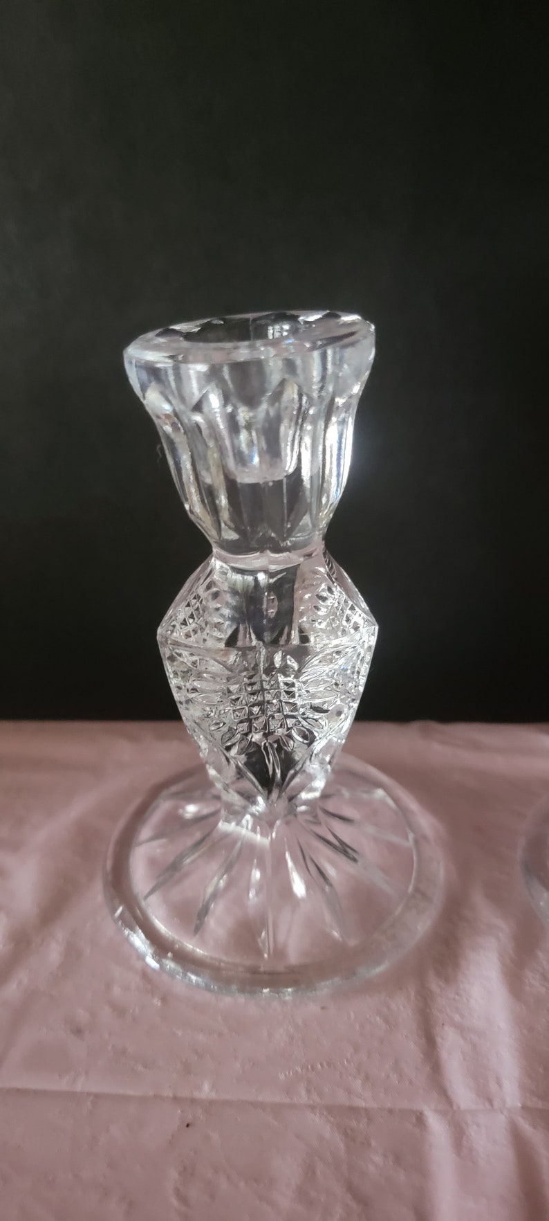 Vintage Clear Glass Candlestick Holders Set of 2 Crystal Candlestick ...