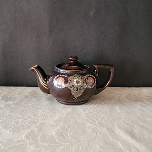 Vintage Brown Glazed Porcleain Teapot Asian Style Teapot Made in Japan Hand painted