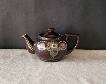 Vintage Brown Glazed Porcleain Teapot Asian Style Teapot Made in Japan Hand painted