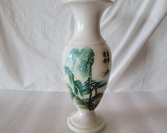 ヴィンテージ アジアン エッチング 大理石 花瓶 オリエンタル ストーン