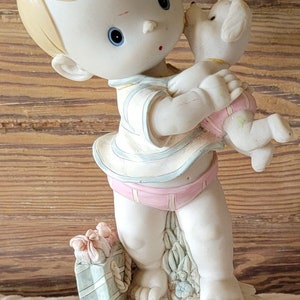 Giavanni Collection Baby Statue Holding Doll Ceramic Baby Figurine Wooden Base
