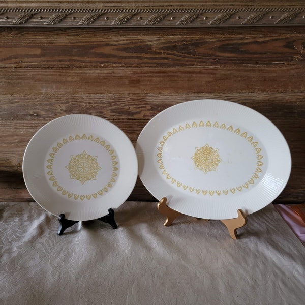 Vintage MCM Sheffield Serenade Oval Platter With Matching Plate, Yellow Star Medallion Design, 1960"s Sheffield Serenade, Vintage Table