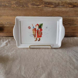 Valori Home Santa Platter, Santa Post Card Stamp Platter, Unieke Kerst Platter, Made in Italy, Vintage Christmas Platter