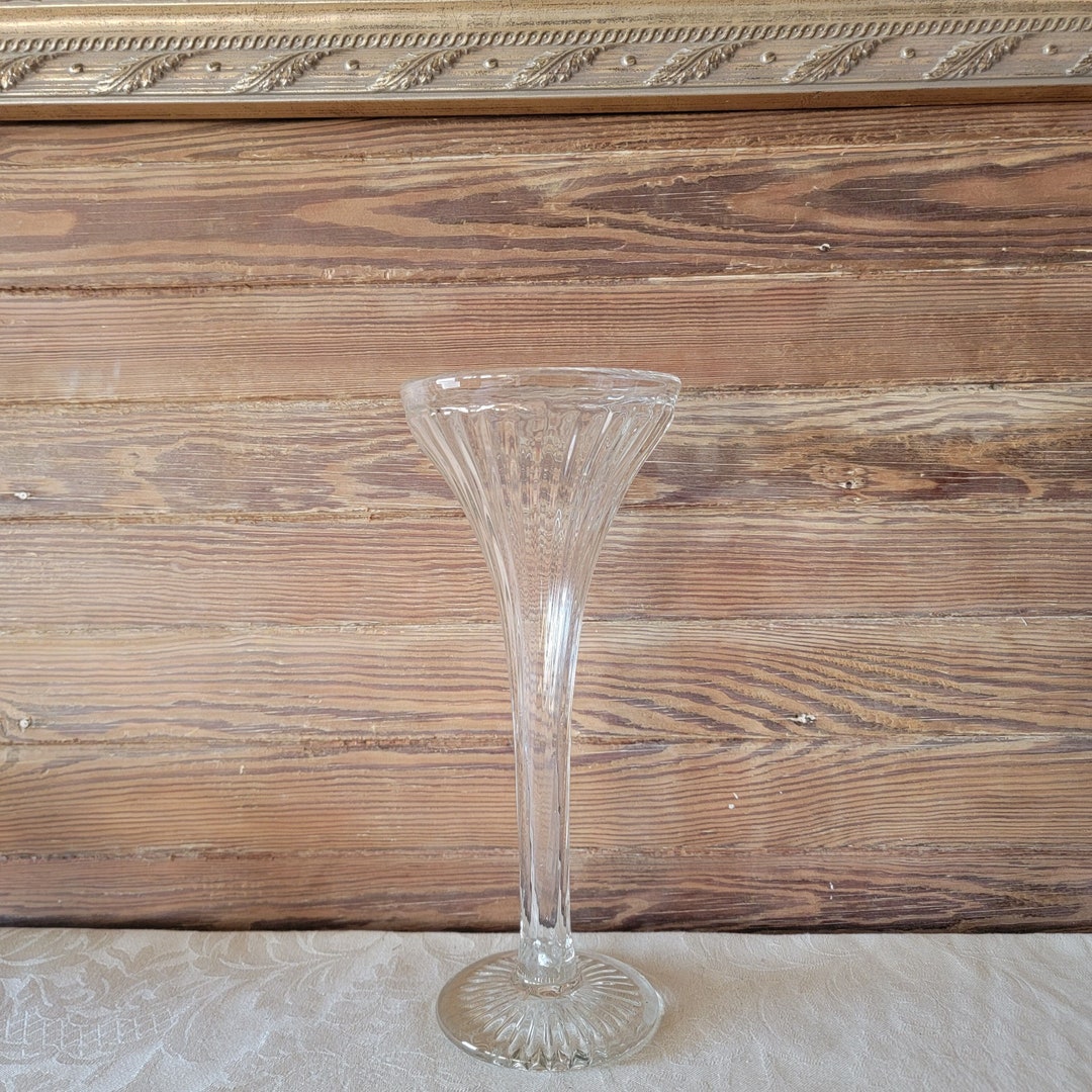 Vintage EAPG Pressed Glass Ribbed Fluted Funeral Flower Vase, Glass