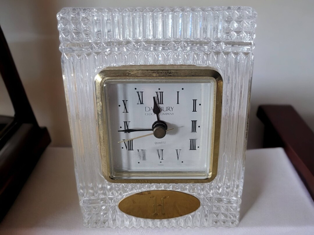 Danbury Clock Company Lead Crystal Desk Clock Quartz Gold Etsy