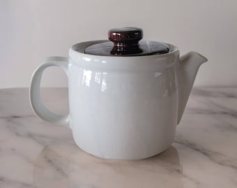 Vintage McCoy Pottery White Teapot with Brown Lid Coffee Tea Pitcher 1418 1950s Made in USA Collectible Farmhouse Country Decor "HAS FLAWS"