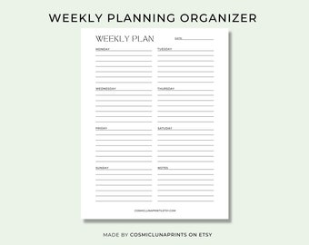 Weekly Organizer, Weekly Schedule, Weekly Planner Printable To Do List, Weekly Agenda, Week At a Glance, A4/A5/Letter/Half Letter