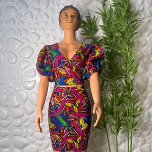 African Ankara Skirt Set: Cotton Print Midi Skirt & Top