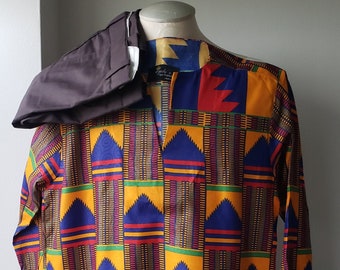 Men's Tribal Print Shirt & Pant Set, African Print Shirt, African Fabric, Button Down Shirt, Multicolor Short Set, African Men's Casual Wear