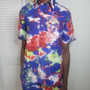 Tropical Cotton Short Set: Men&#39;s Beach Wear, Floral Shirt