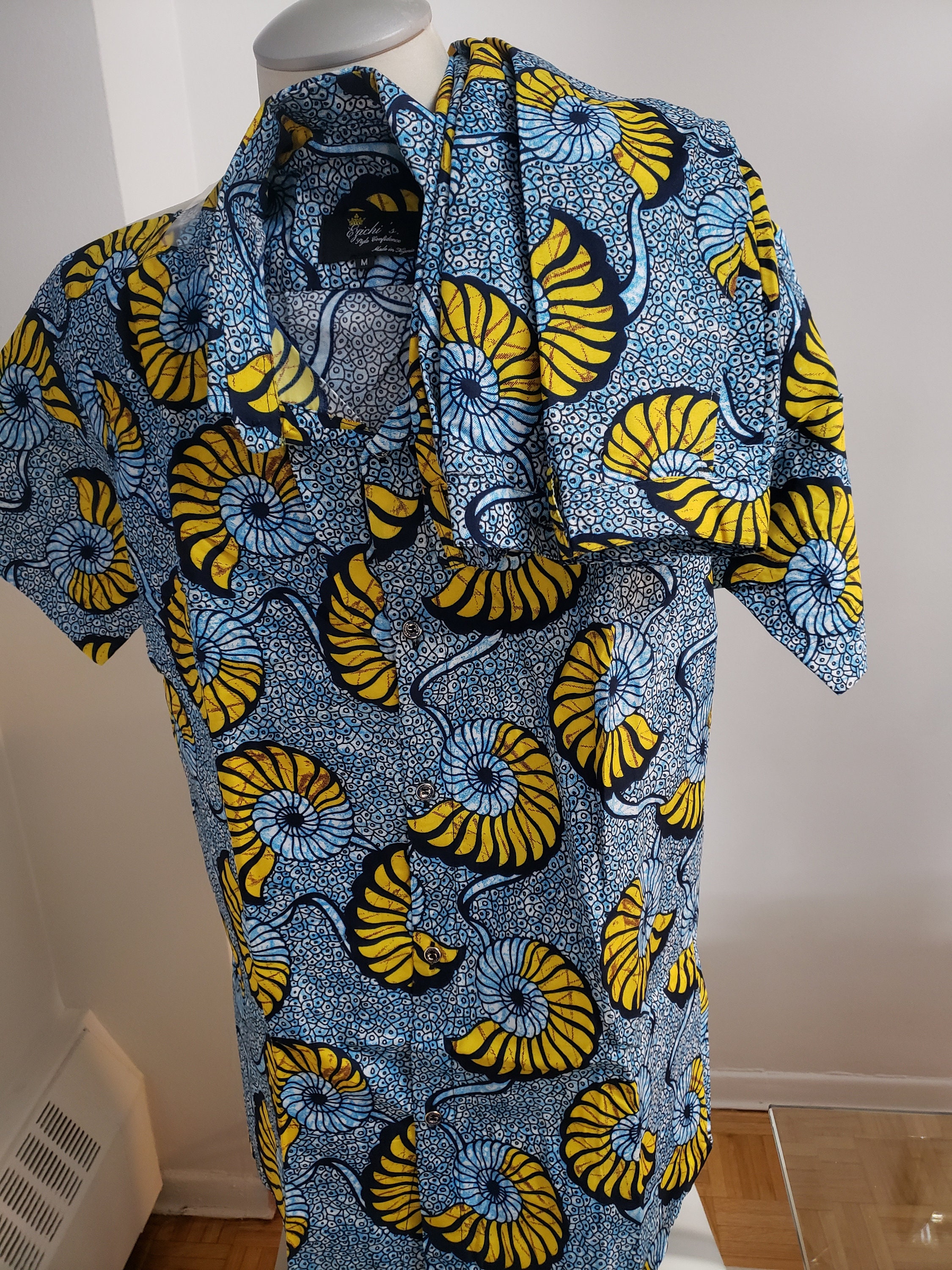 African Ankara Short Set: Button-Down Shirt & Cotton Shorts