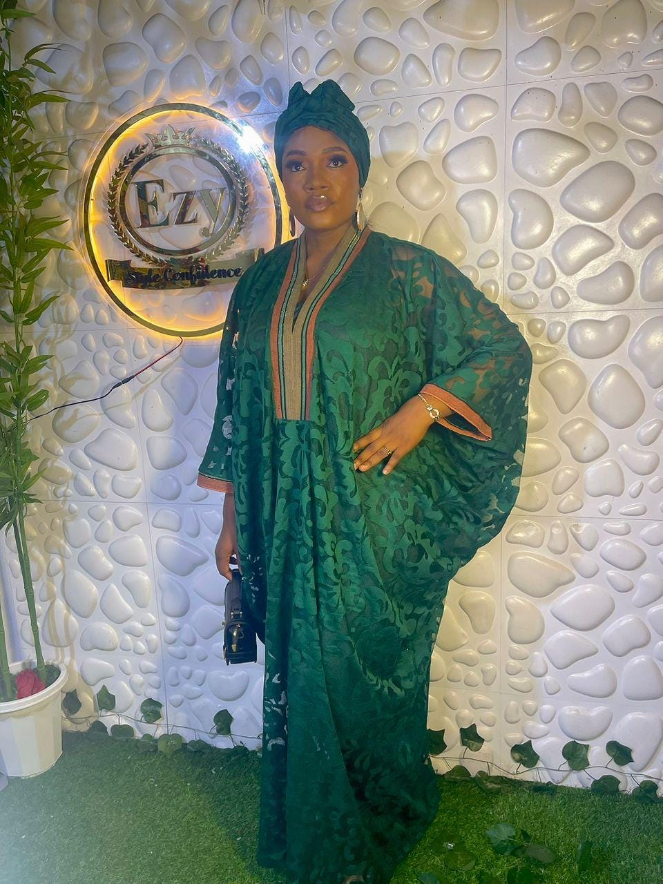 green emerald velvet dress African Wedding Gown with Lace Xs / White / Silk main image 1