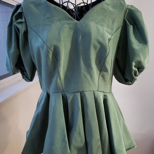 Puff Puff Sleeve Peplum Top. Satin Peplum Top. Peplum Blouse, Yellow ...