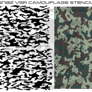 Pack of 2 Spetsnaz/VSR Camouflage stencil pattern printed on Avery high heat yellow vinyl for applying Cerakote Duracoat Gunkote