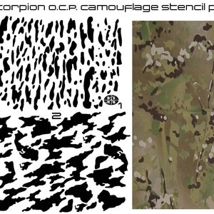 Pack of 2 Scorpion O.C.P. Camouflage stencil pattern printed on Avery high heat yellow vinyl for applying Cerakote  Gunkote