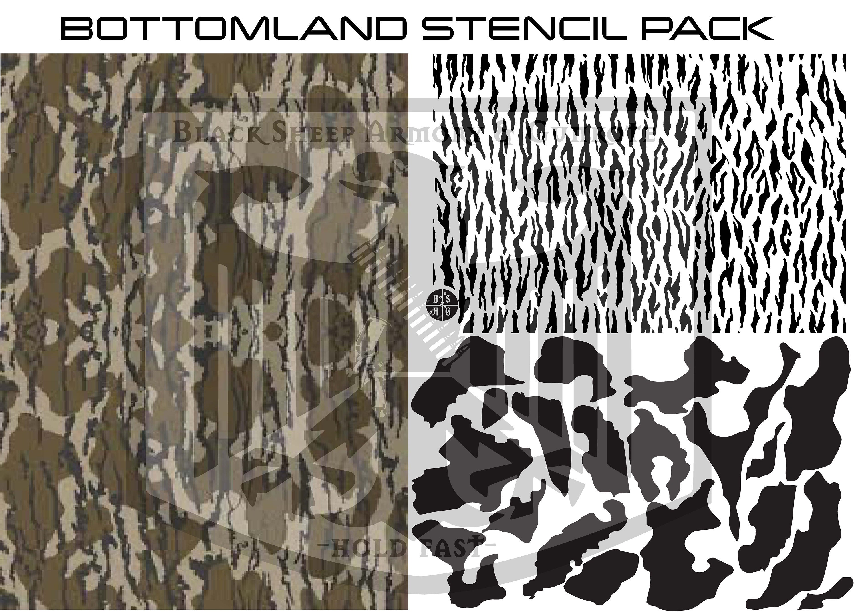 Pack of 2 Bottomland Camouflage Stencils Printed on Avery High