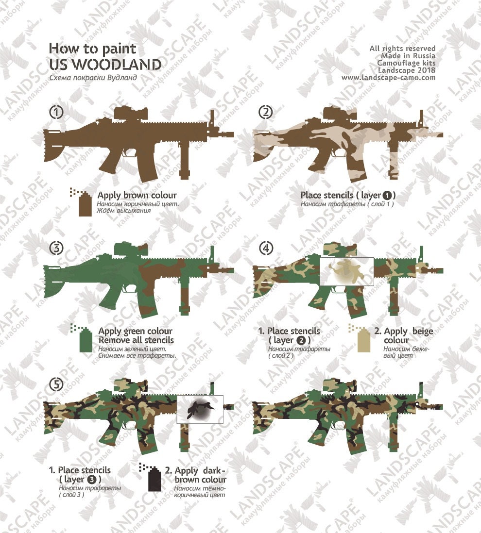 WOODLAND BDU M81 Stencil Pack for Duracoat, Cerakote, Gunkote & spray paint  - Freedom Stencils