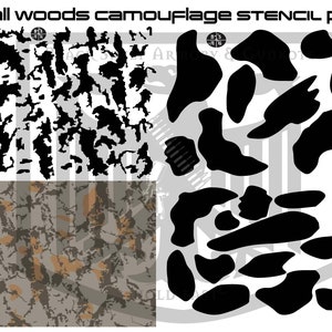 Pack of 3 R.L.Natural Camouflage stencil pattern printed on Avery high heat yellow vinyl for applying Cerakote Duracoat Gunkote
