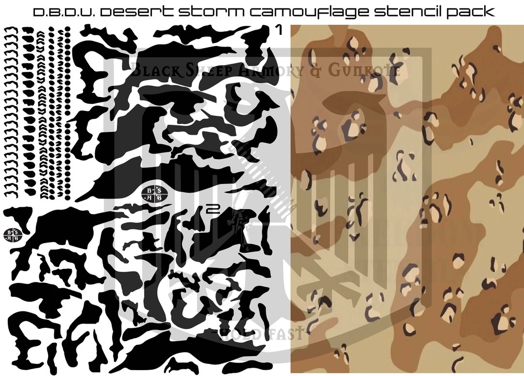 Pack of 2 Dbdu Desert Storm Camouflage Stencil Patterns Printed on