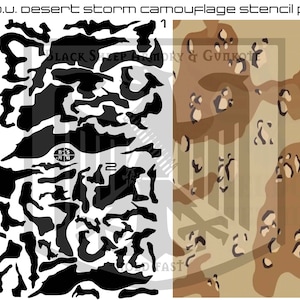 Pack of 2 dbdu desert storm Camouflage stencil patterns printed on Avery high heat yellow vinyl for applying Cerakote Duracoat Gunkote