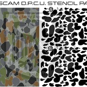 Pack of 2 AUSCAM DPCU Camouflage stencil pattern printed on Avery high heat yellow vinyl for applying Cerakote Duracoat Gunkote