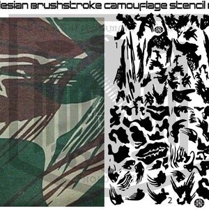 Pack of 2 Rhodesian Brushstroke Camouflage stencil pattern printed on Avery high bake vinyl for applying Cerakote Duracoat Gunkote