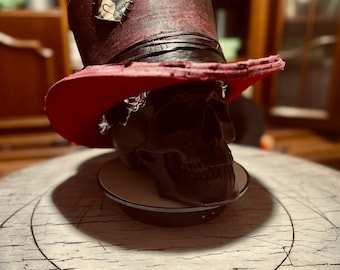 Vintage rare top hat, red western custom hat distressed.