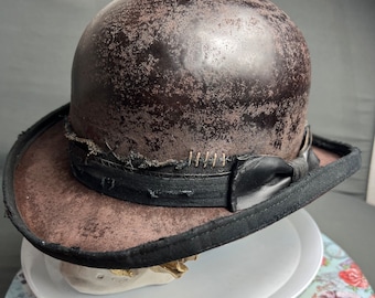 Vintage rare hat, high bowler western cowboy distressed.