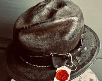 Cappello personalizzato raro vintage, teschio nero terrore.1 Stock 57 cm.