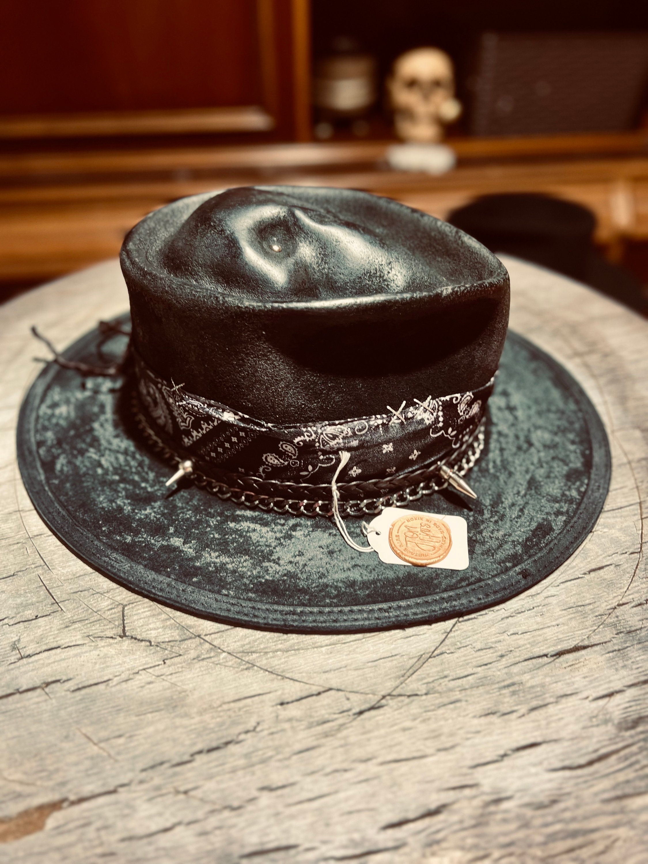 Rare Vintage Distressed Hat,black Skull - Etsy Rare Vintage Distressed Hat,black Skull - Etsy
